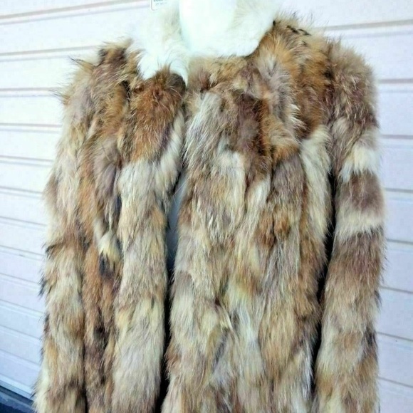 Anchorage fur factory Jackets & Blazers - Blonde Tan CHUNKY Patchwork Fox Fur coat Vtg BOHO Girl Rock Star Jacket size M L